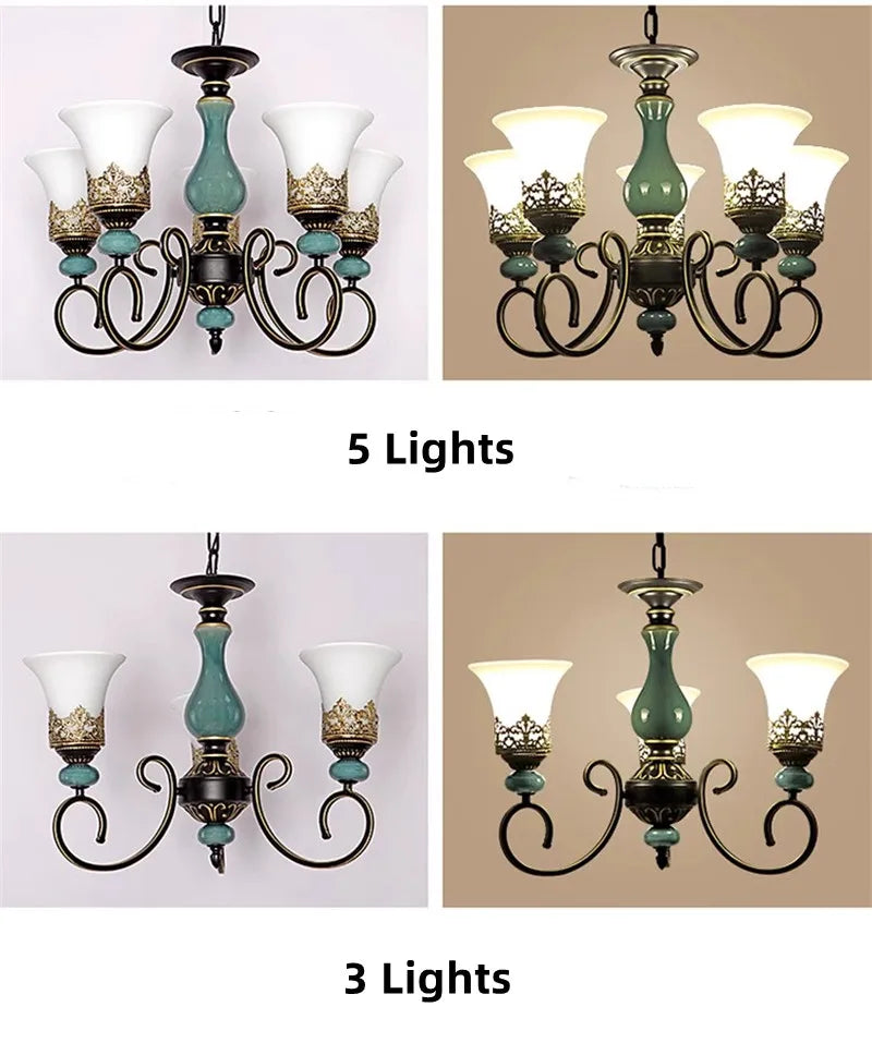 lustre classique antique en céramique et verre vintage