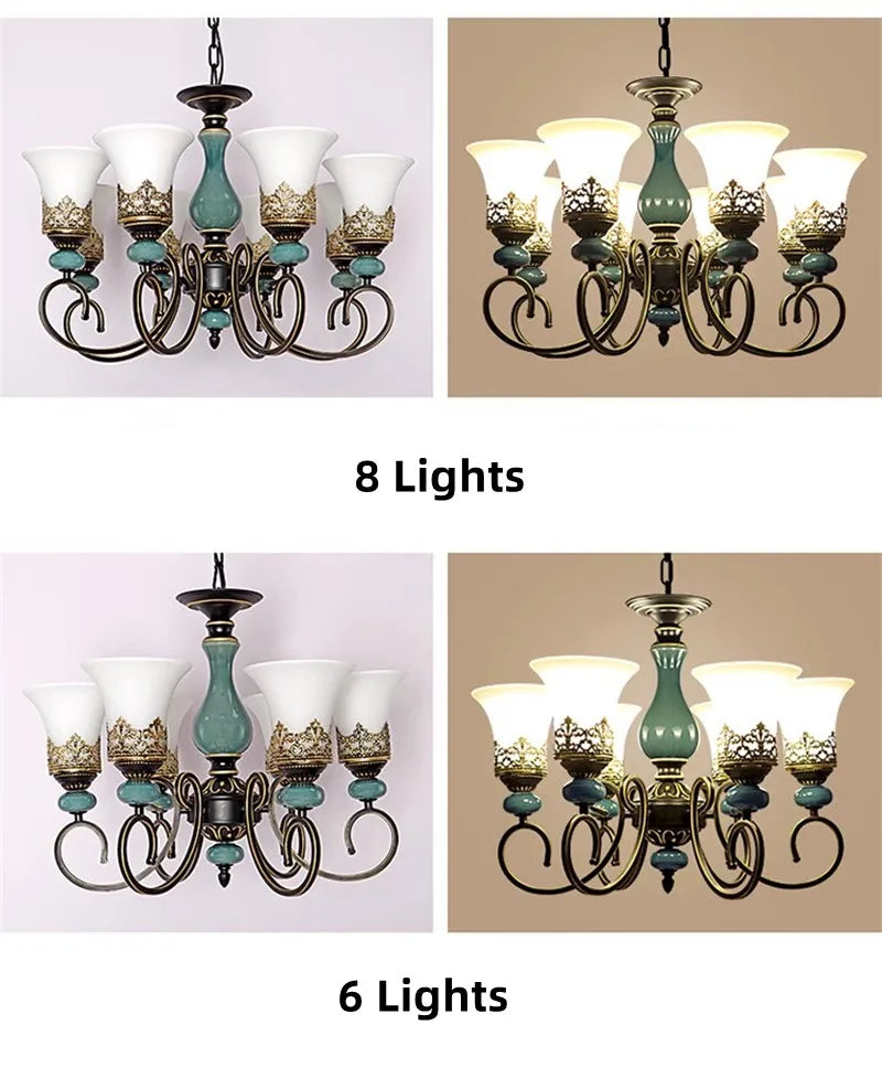 lustre classique antique en céramique et verre vintage