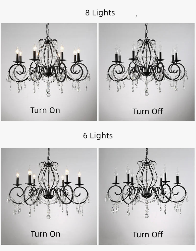 lustre classique en fer forgé et cristal pour intérieur industriel