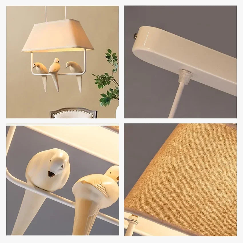 lustre créatif avec 3-4 têtes d'oiseau en tissu pour décoration