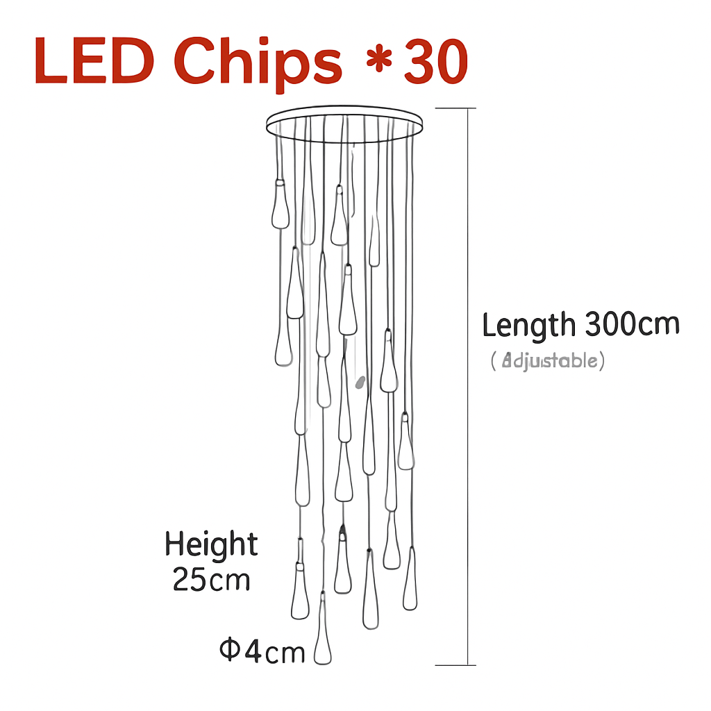 lustre créatif en cristal en forme de goutte d'eau dorée rotatif