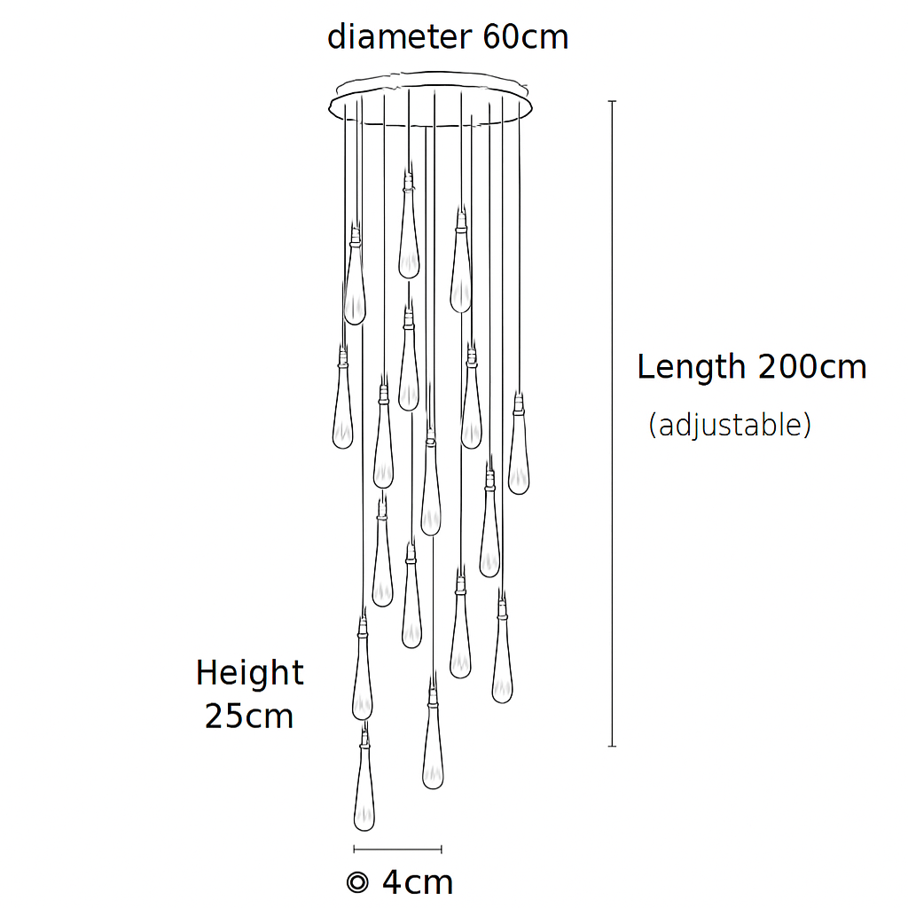 lustre créatif en cristal en forme de goutte d'eau dorée rotatif