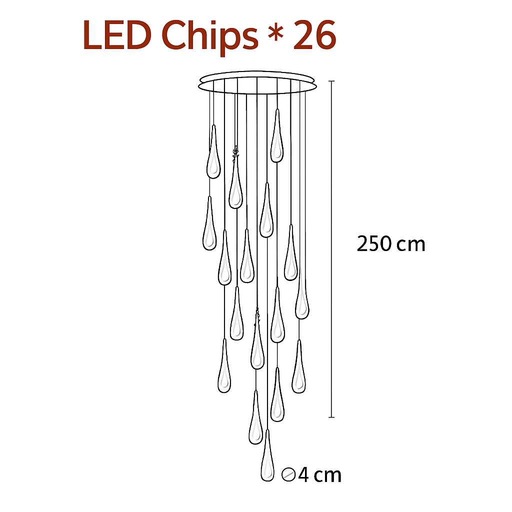 lustre créatif en cristal en forme de goutte d'eau dorée rotatif