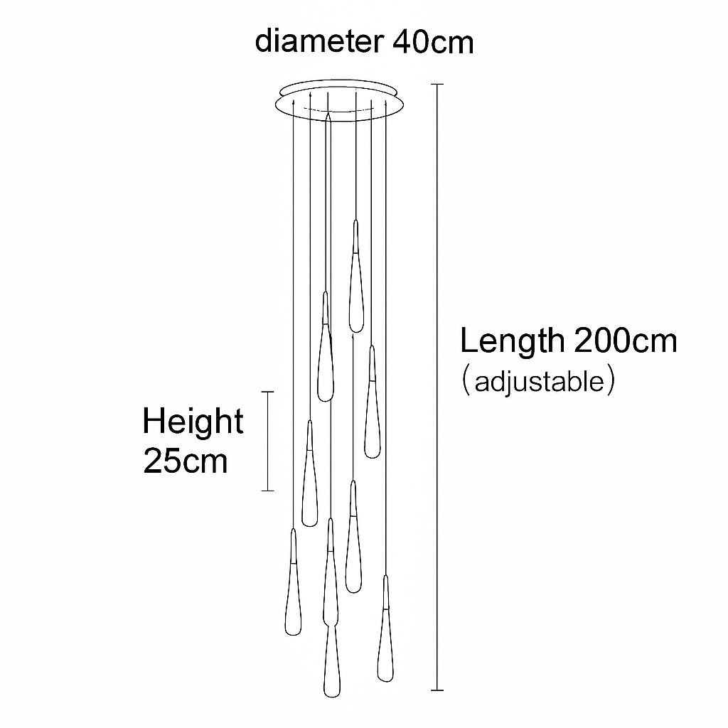 lustre créatif en cristal en forme de goutte d'eau dorée rotatif