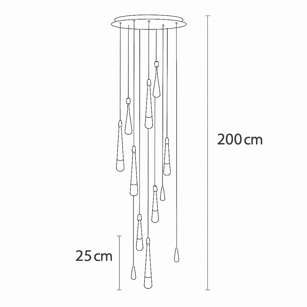 lustre créatif en cristal en forme de goutte d'eau dorée rotatif