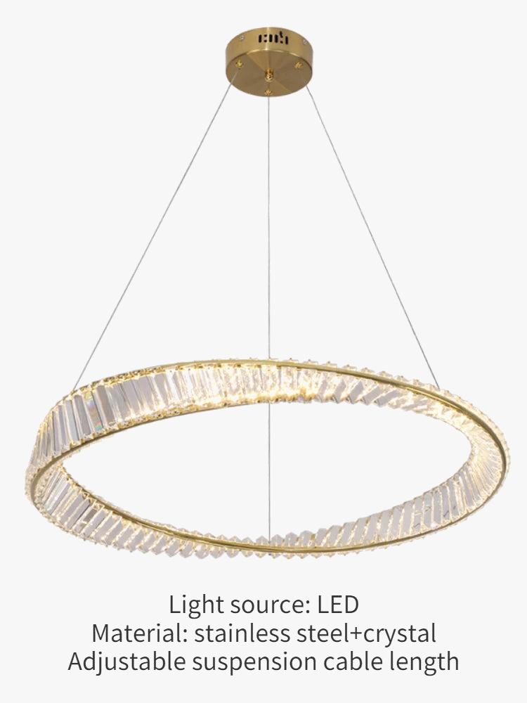 lustre décoratif circulaire en cristal et acier inoxydable