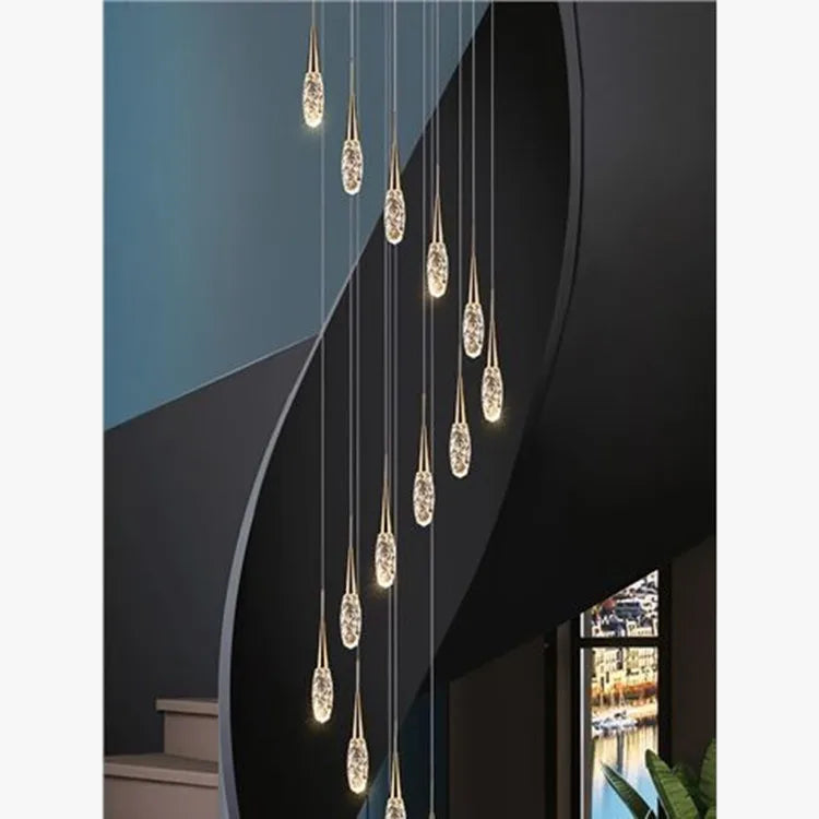 lustre d'escalier duplex lumière moderne de luxe rotatif en cristal