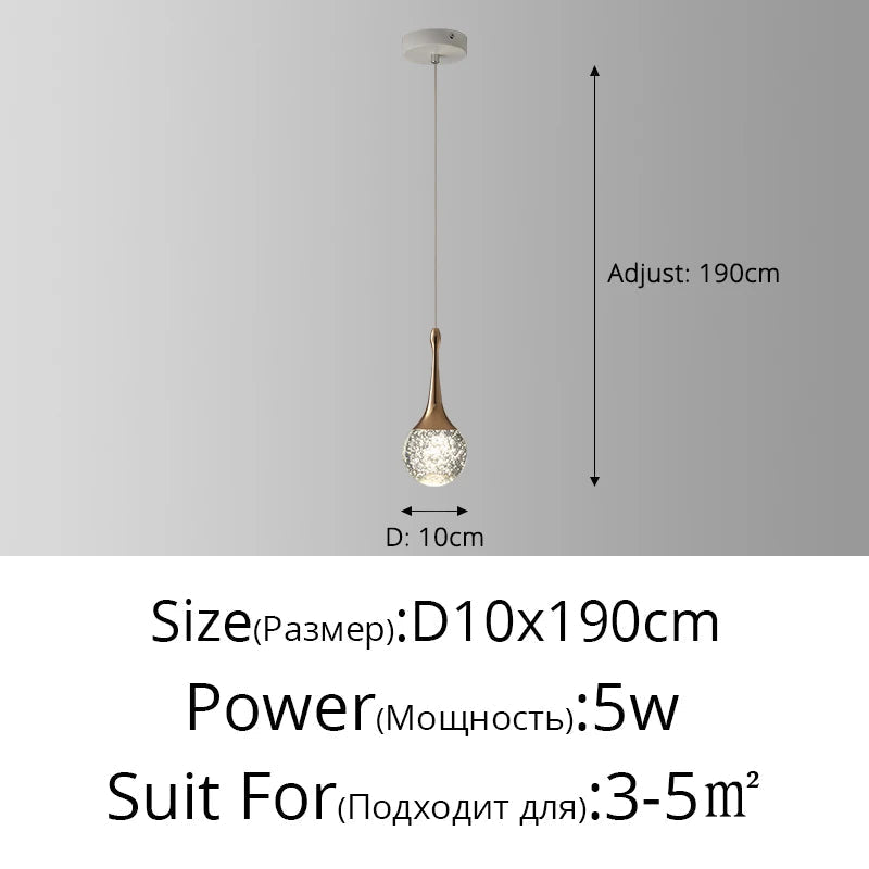 lustre de chevet de luxe en cristal suspendu à tête unique