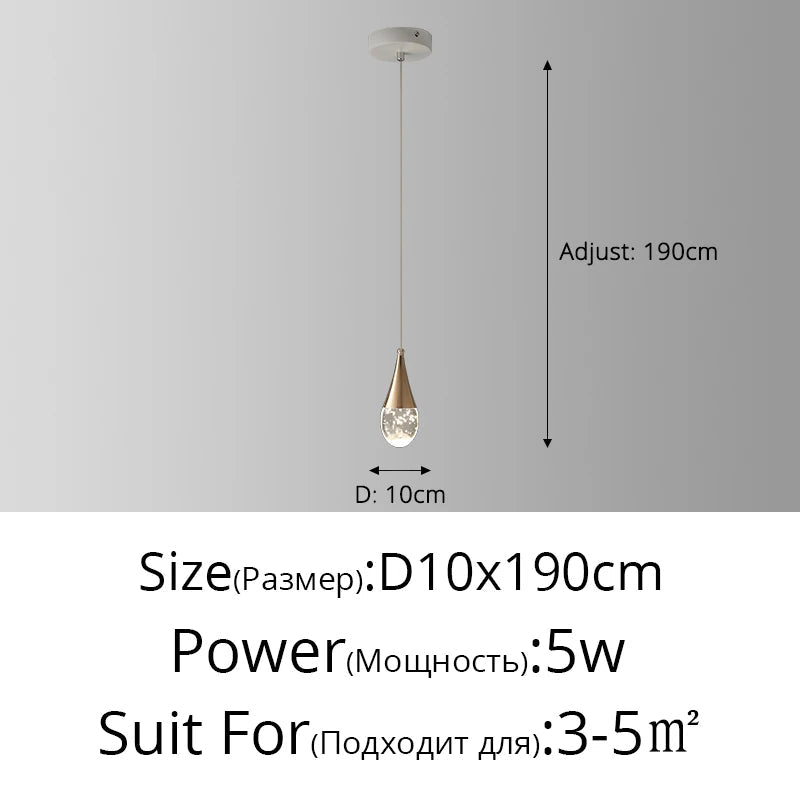 lustre de chevet de luxe en cristal suspendu à tête unique