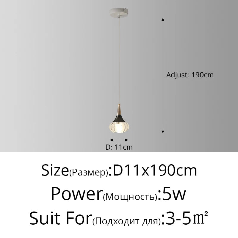 lustre de chevet de luxe en cristal suspendu à tête unique