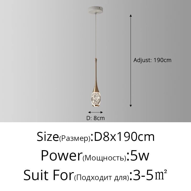 lustre de chevet de luxe en cristal suspendu à tête unique