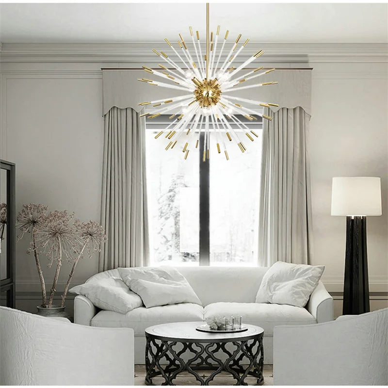 lustre de luxe design cristal pissenlit led pour décoration intérieure