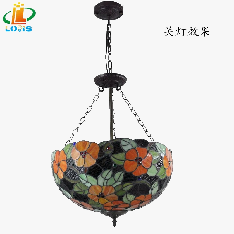 lustre de style anti-européen avec fleurs riches en verre tiffany