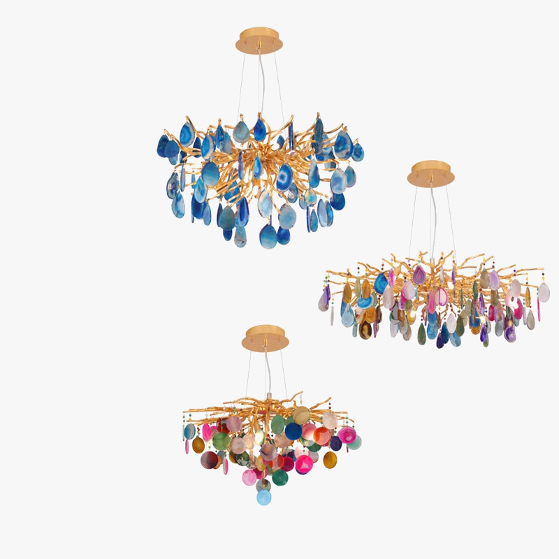 lustre design art déco en agate colorée pour intérieur élégant
