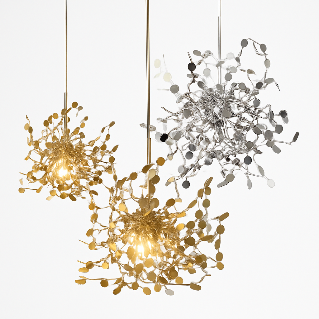 Lustre design chromé arbre à feuilles rondes