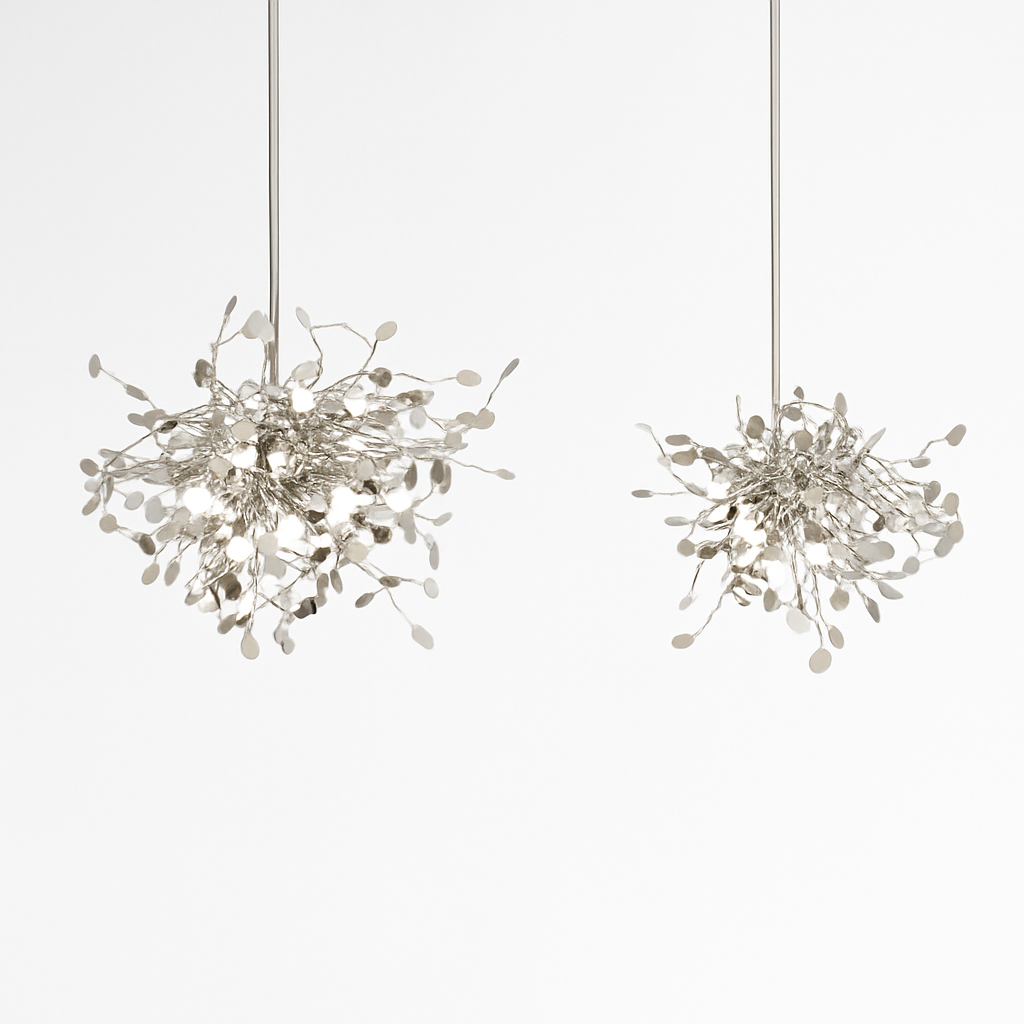 Lustre design chromé arbre à feuilles rondes