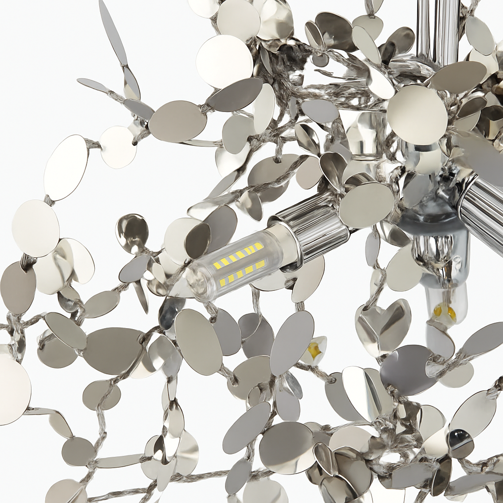 Lustre design chromé arbre à feuilles rondes