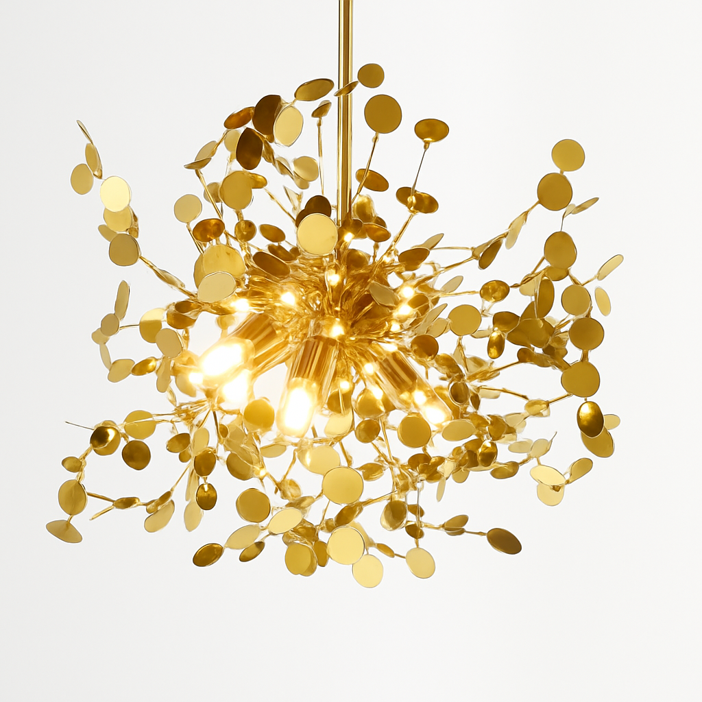 Lustre design chromé arbre à feuilles rondes