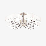 Lustre design chromé en cristal et verre avec grand abat-jour Luxe