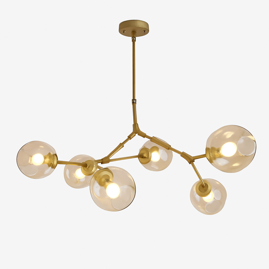 Lustre design doré avec boules de verre Lindsey