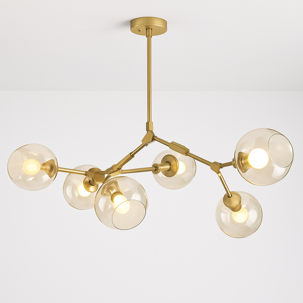Lustre design doré avec boules de verre Lindsey