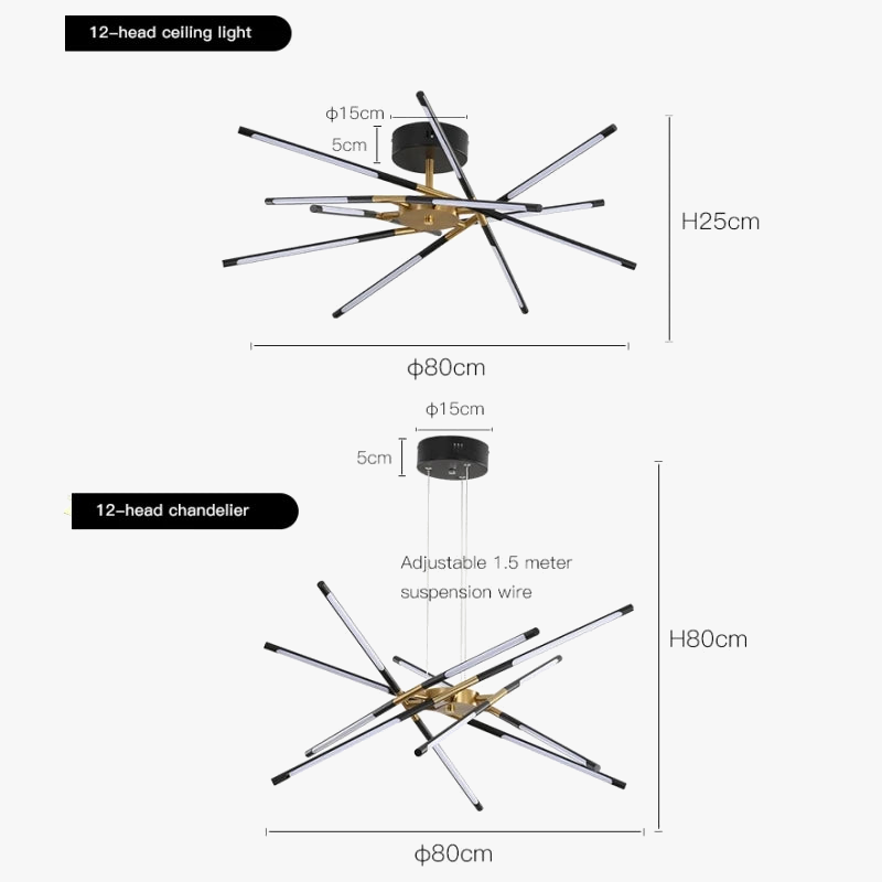 lustre design en forme de bâton avec luminaires led