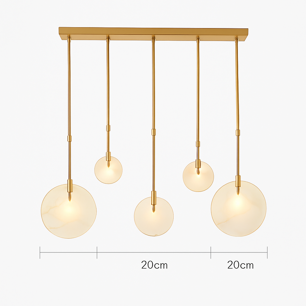 lustre design en marbre doré avec éclairage led tendance 2024