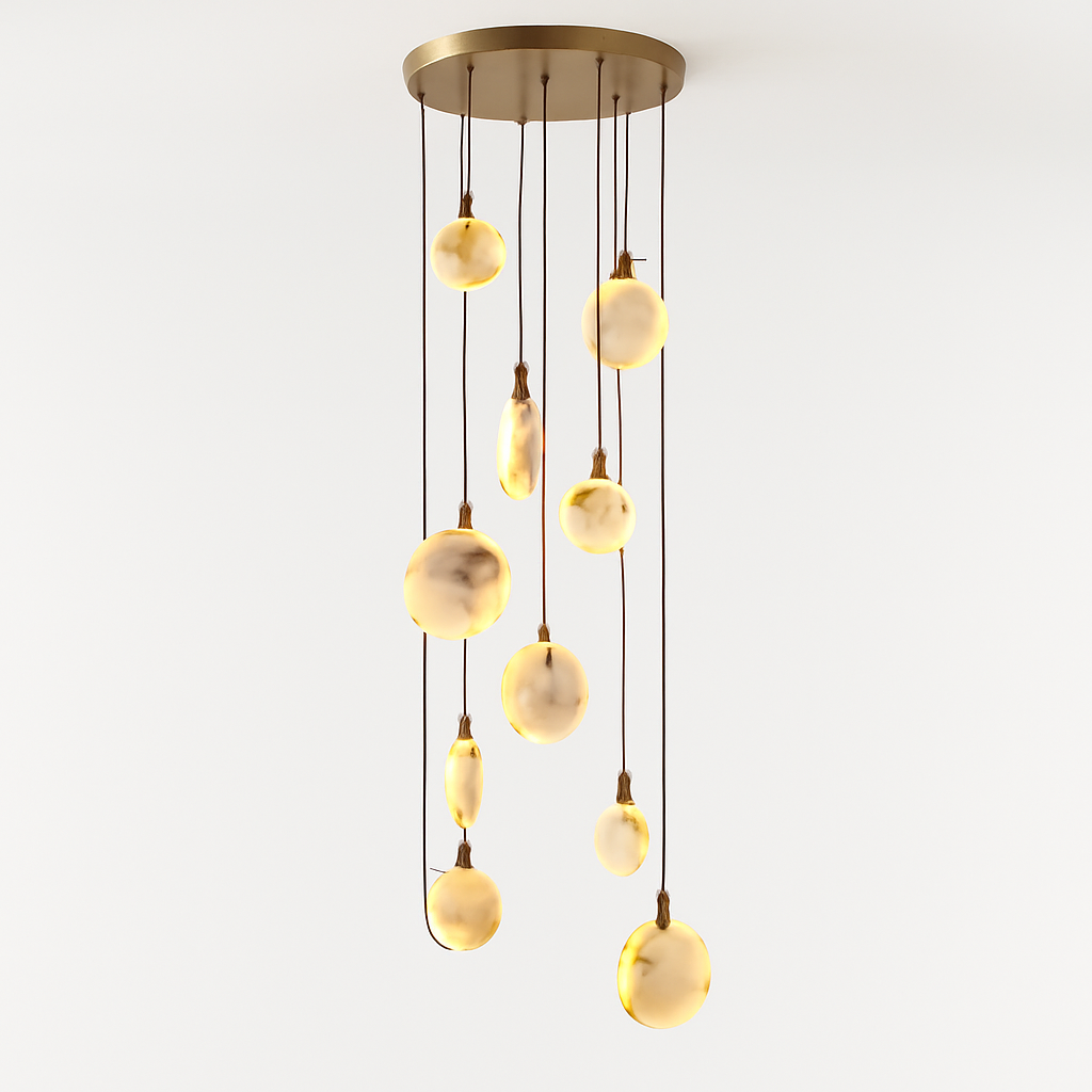 lustre design en marbre doré avec éclairage led tendance 2024