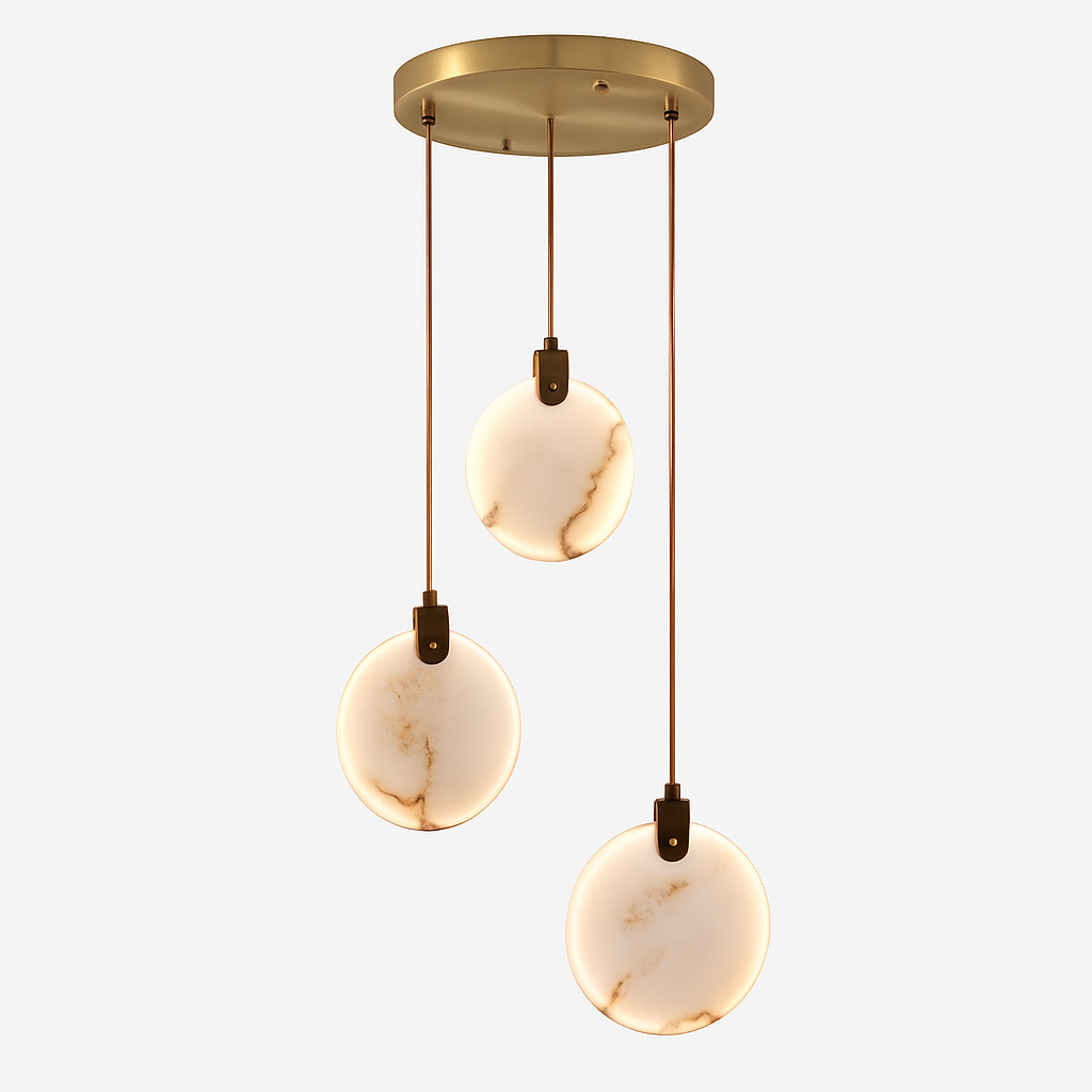 lustre design en marbre doré avec éclairage led tendance 2024