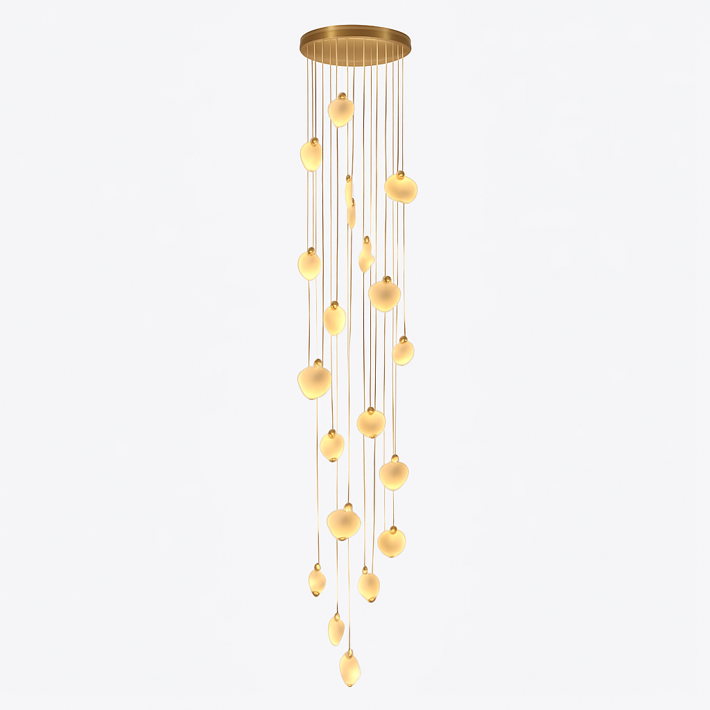 lustre design en marbre doré avec éclairage led tendance 2024
