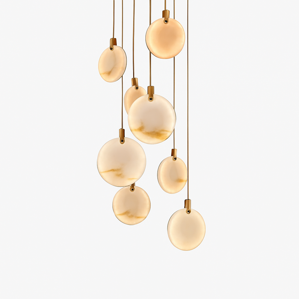 lustre design en marbre doré avec éclairage led tendance 2024