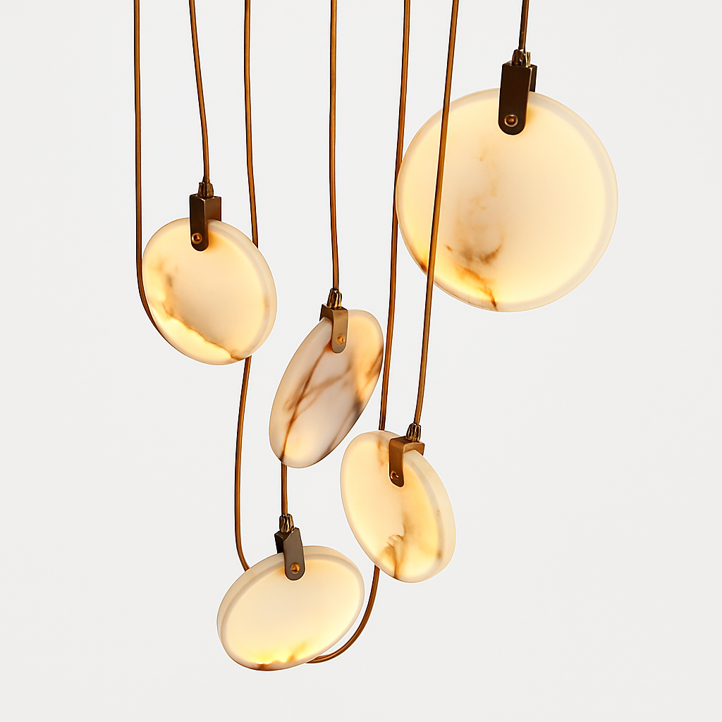 lustre design en marbre doré avec éclairage led tendance 2024
