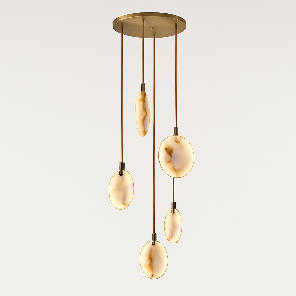 lustre design en marbre doré avec éclairage led tendance 2024