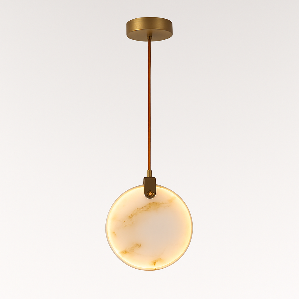 lustre design en marbre doré avec éclairage led tendance 2024