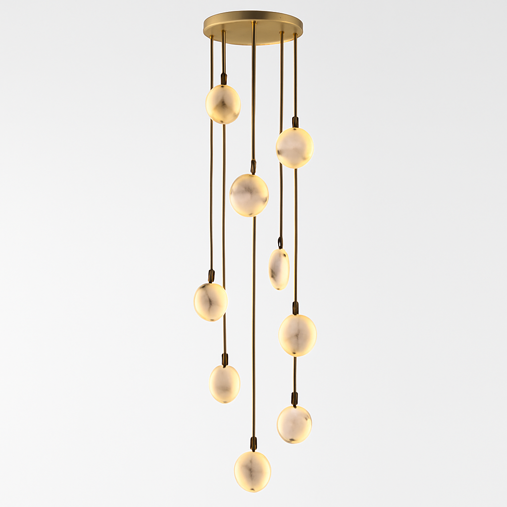 lustre design en marbre doré avec éclairage led tendance 2024