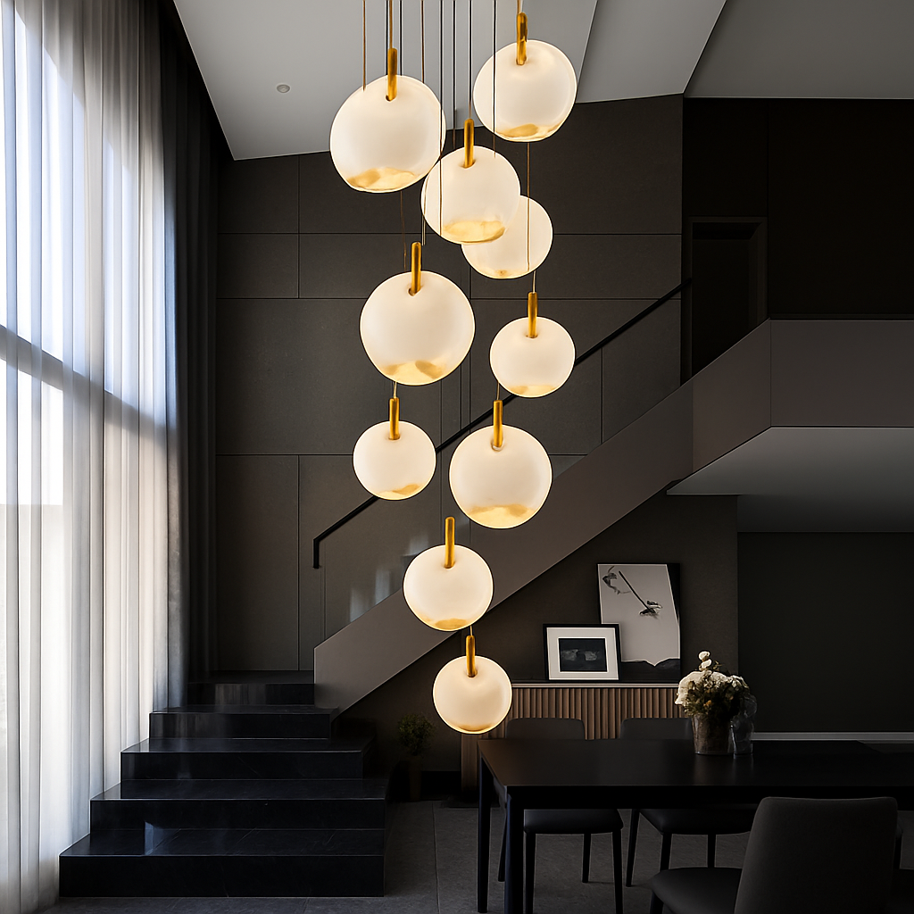 lustre design en marbre doré avec éclairage led tendance 2024