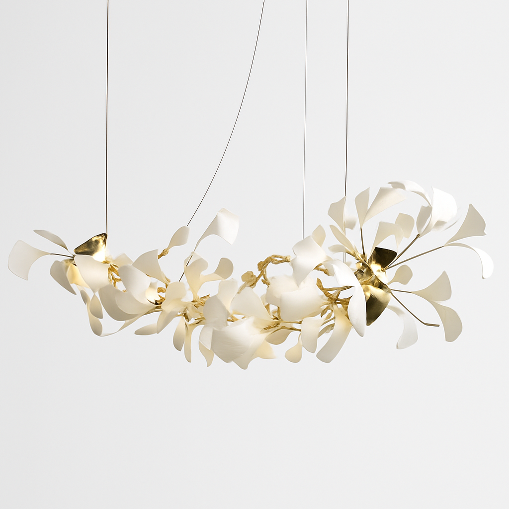 Lustre design Feuilles de céramique de luxe et Branches d'or