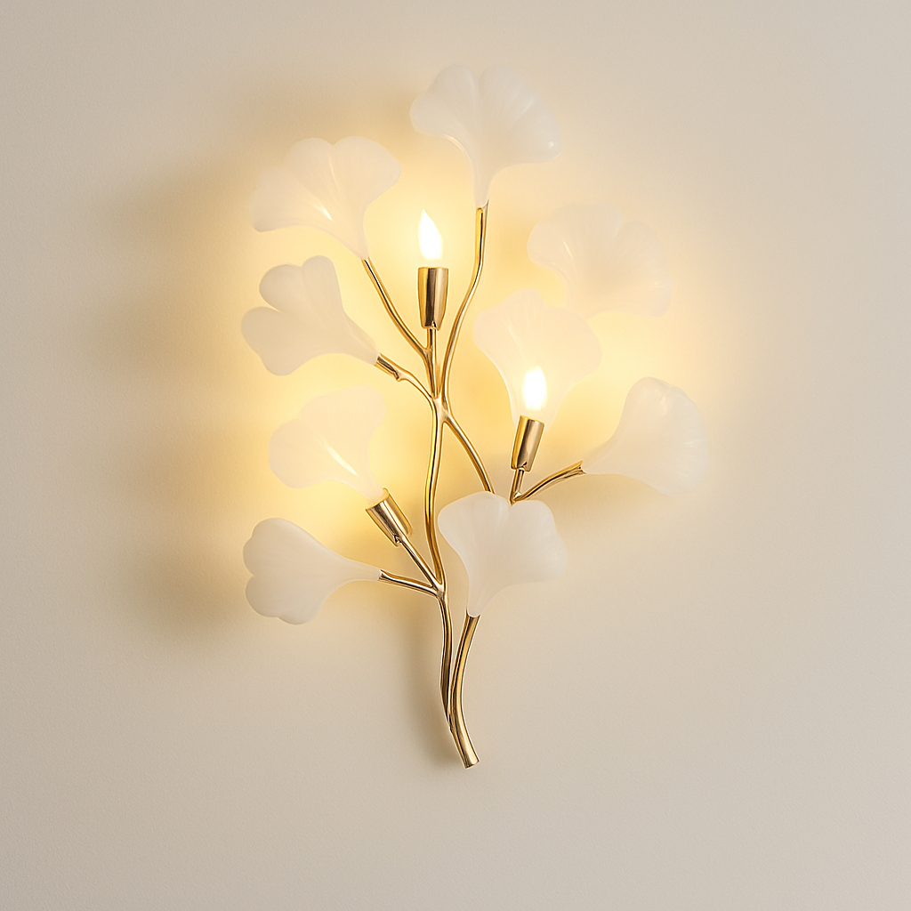 Lustre design Feuilles de céramique de luxe et Branches d'or