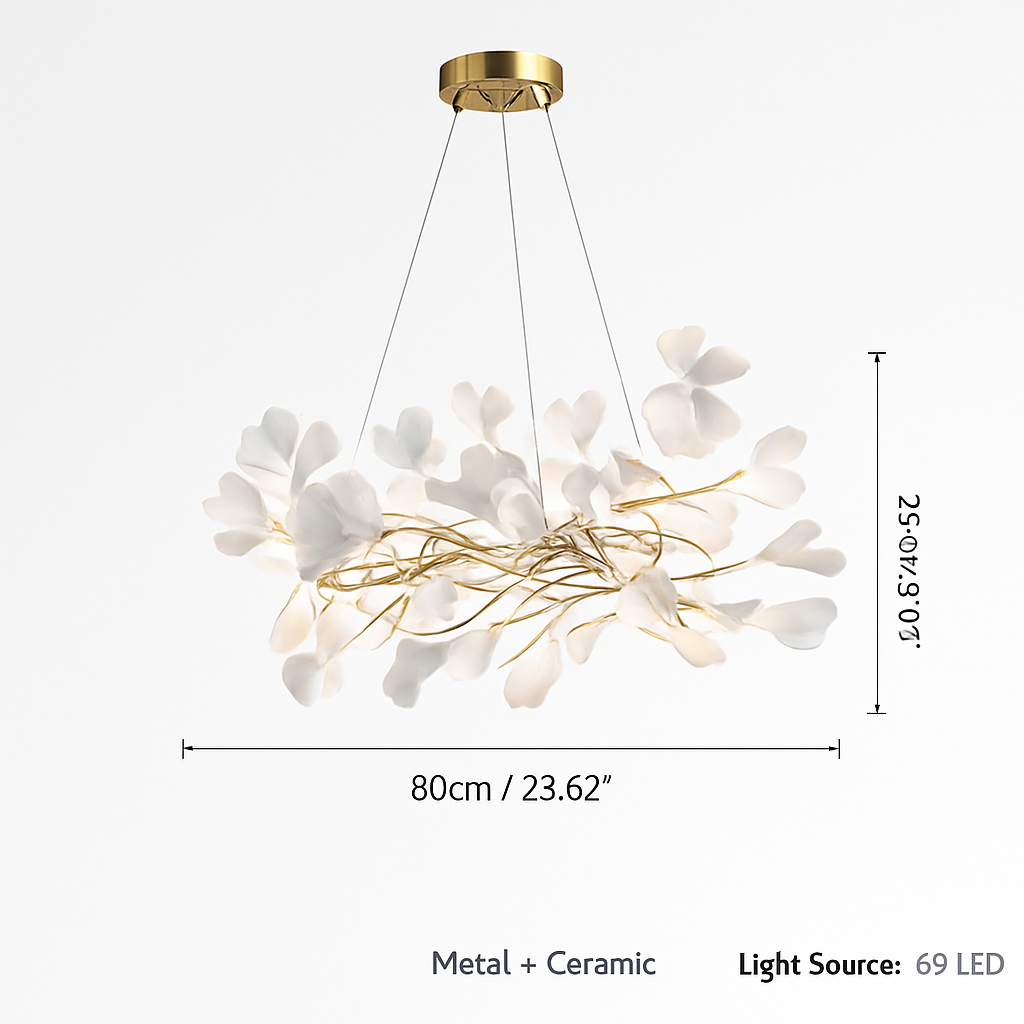 Lustre design Feuilles de céramique de luxe et Branches d'or