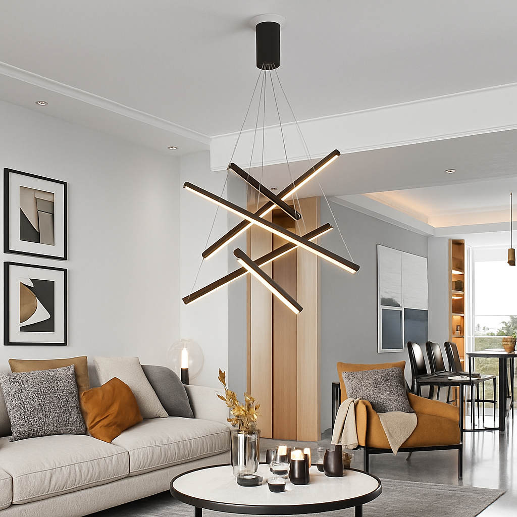 Lustre design LED avec baguettes métalliques lumineuses Solana