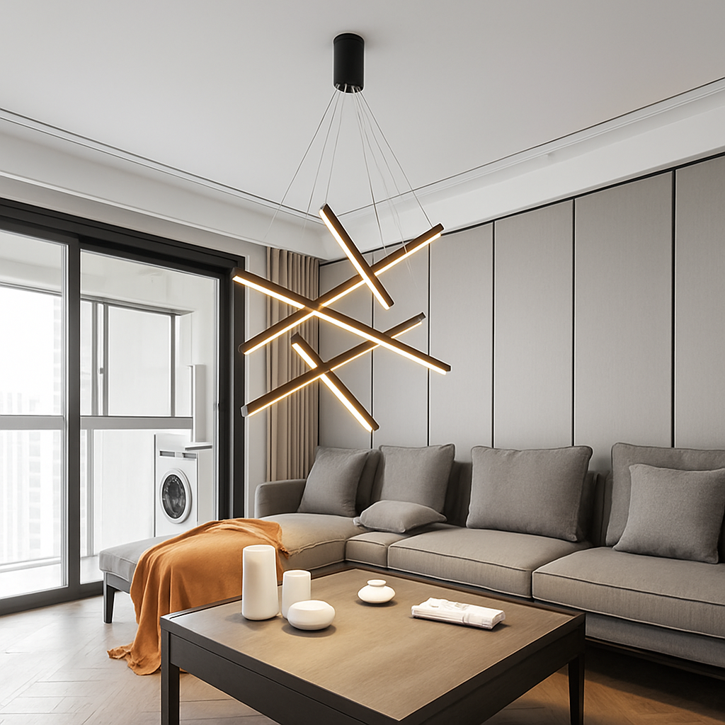 Lustre design LED avec baguettes métalliques lumineuses Solana
