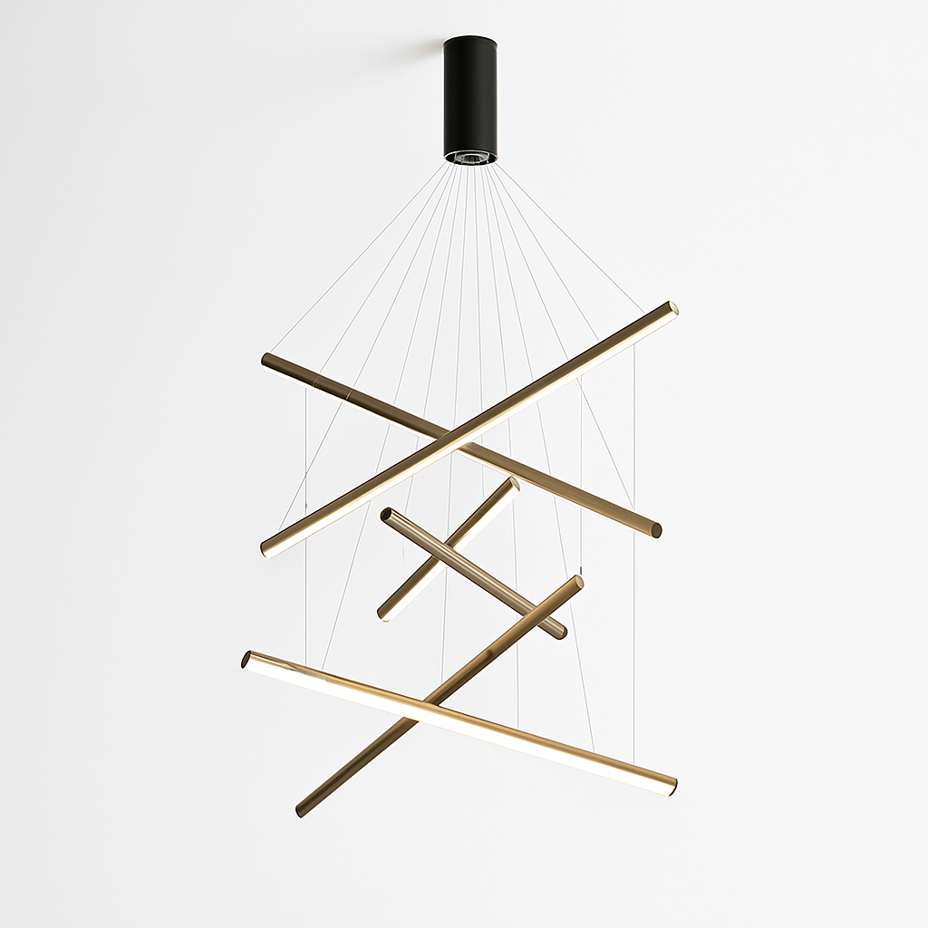 Lustre design LED avec baguettes métalliques lumineuses Solana