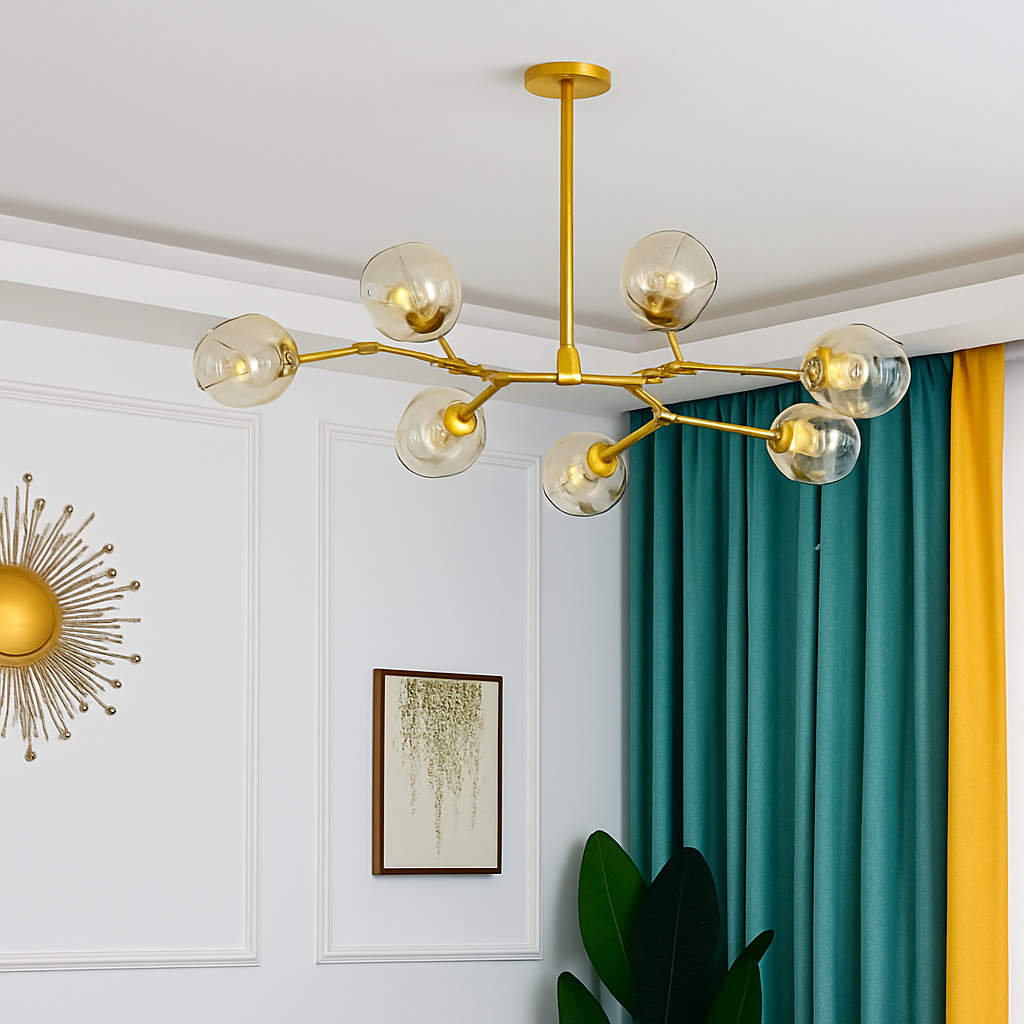 Lustre design à LED avec branches métal et bulles en verre Beans