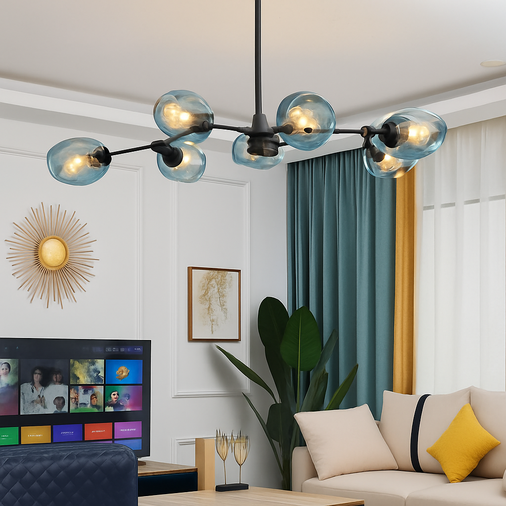 Lustre design à LED avec branches métal et bulles en verre Beans