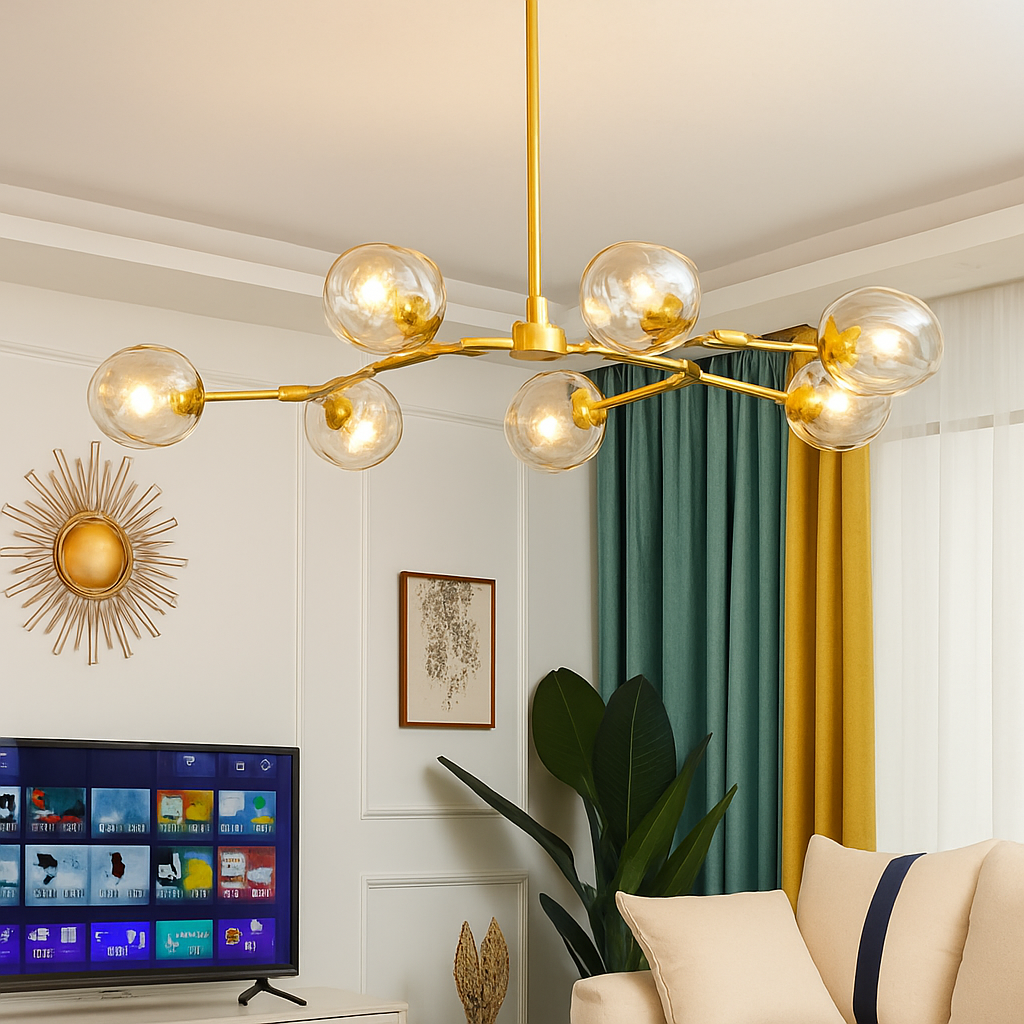 Lustre design à LED avec branches métal et bulles en verre Beans