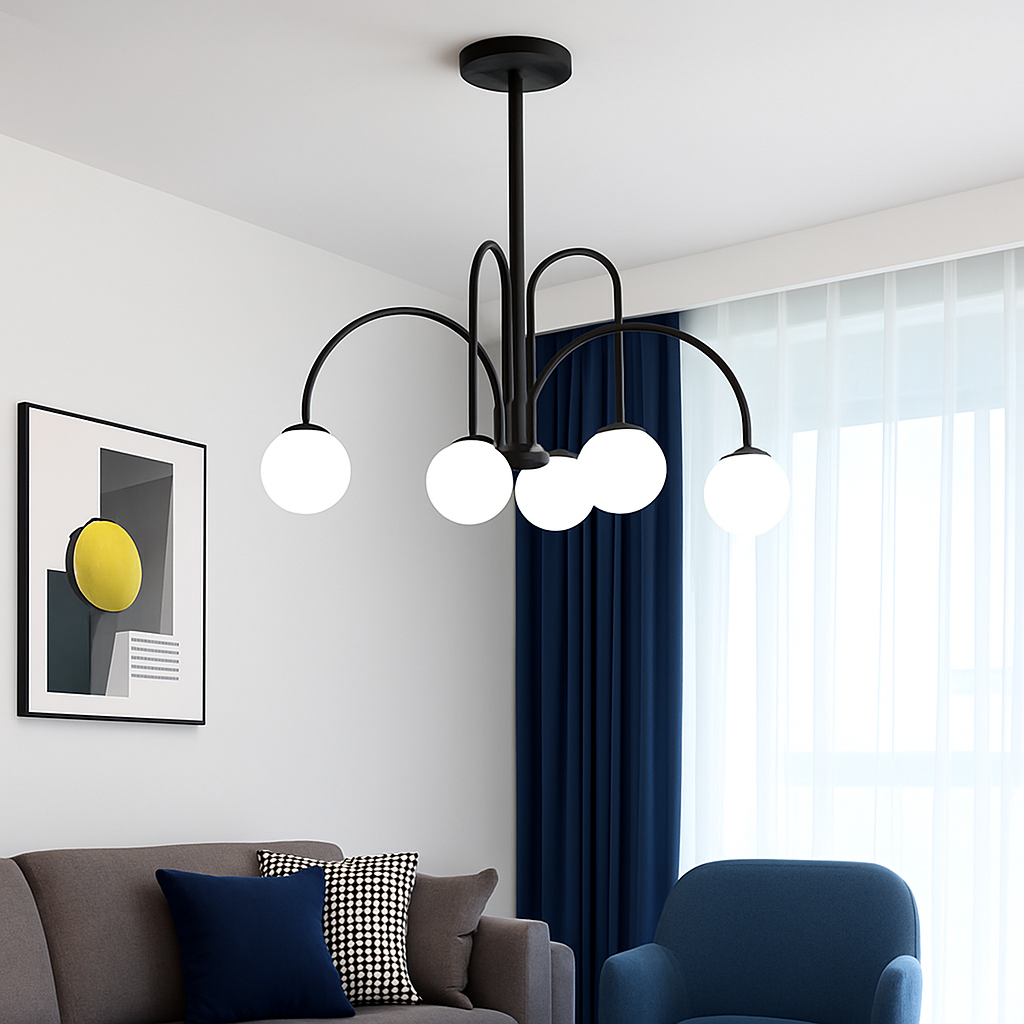 Lustre design LED à branches dorées avec boules en verre Light