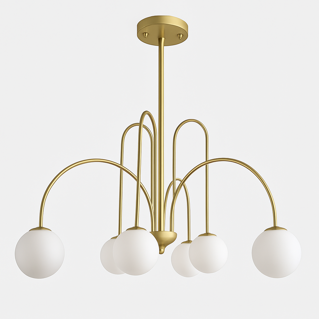 Lustre design LED à branches dorées avec boules en verre Light