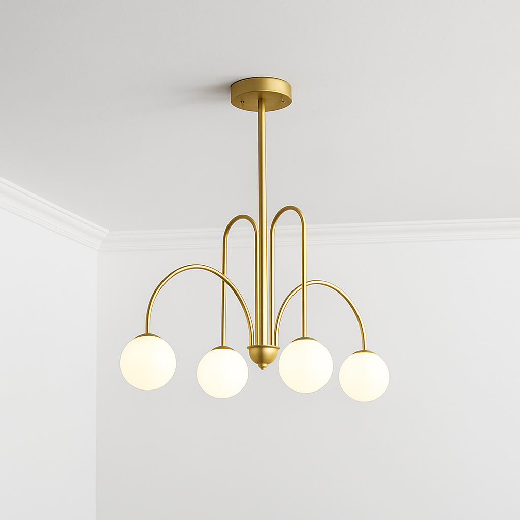 Lustre design LED à branches dorées avec boules en verre Light