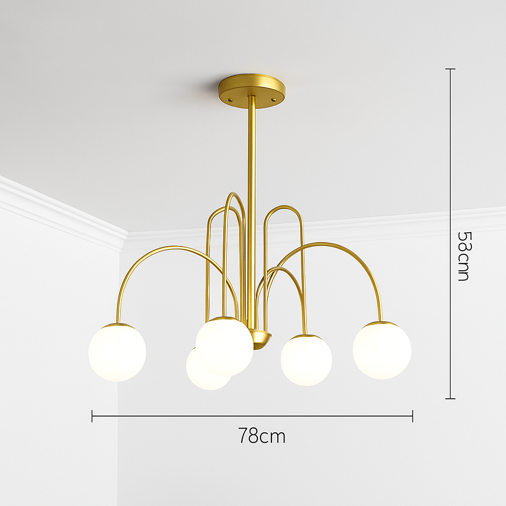 Lustre design LED à branches dorées avec boules en verre Light
