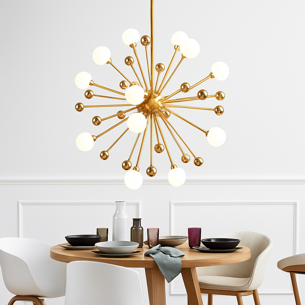 Lustre design LED doré avec plusieurs boule en verre Creative